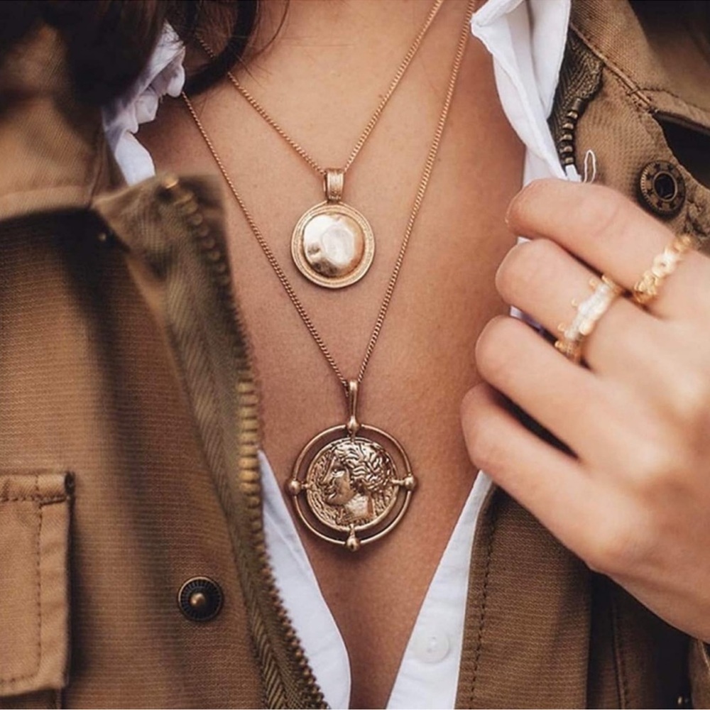 14K Gold plated Greek Double Coin Necklace